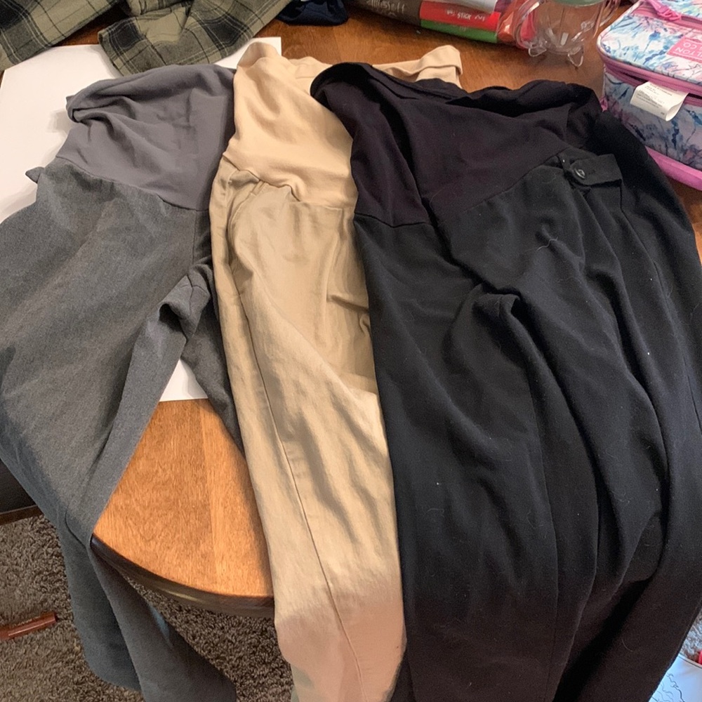 Maternity professional work slacks, grey, black and tan